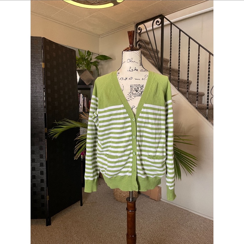 Green/White stripped Cardigan